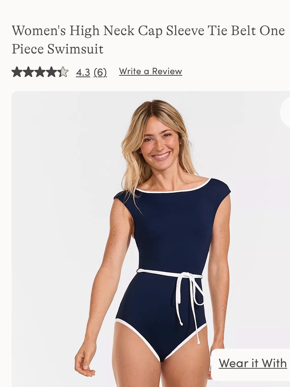 Lands' End Navy Blue One-Piece Swimsuit with White Trim size 14 long/tall